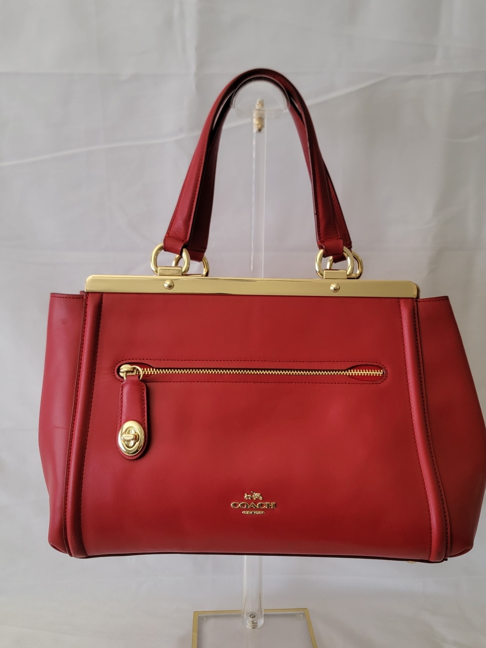 Coach Red Leather Satchel with Gold Hardware